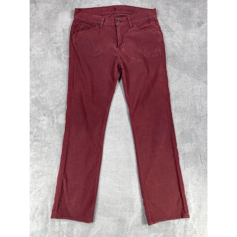 7 For All Mankind Corduroy Pants Men 31 Burgundy Slimmy Slim Fit Straight Leg
